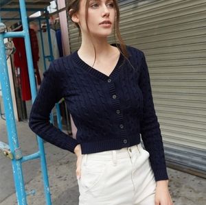 John Galt Brandy Melville Navy Cable Stitch Cardigan